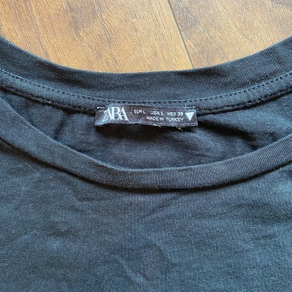 Zara Black Ruffle Crop Tee - Size L - Picture 2 of 4